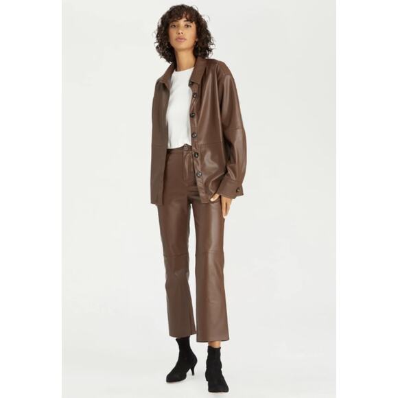 Sanctuary Pants - Sanctuary Brown Faux Leather Crop Pant US 27 High Rise Ankle Flare Biker Edgy